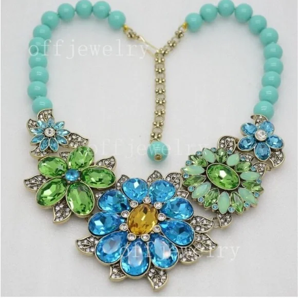 Heidi Daus "Glorious Garden" Turquoise Blue Crystal Necklace - Picture 1 of 7
